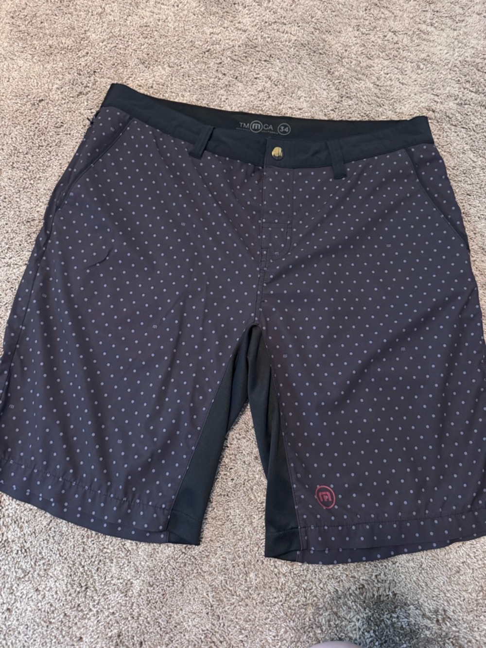 Travis Mathew Black with Light Blue Dot Performance Shorts